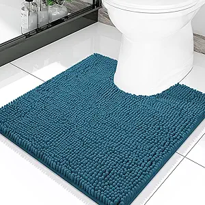 Smiry Luxury Chenille Toilet Rugs U-Shaped 20x20, Soft Absorbent Non-Slip Contour Bathroom Rugs for Toilet, Machine Washable Contoured Bath Mats, Peacock Blue