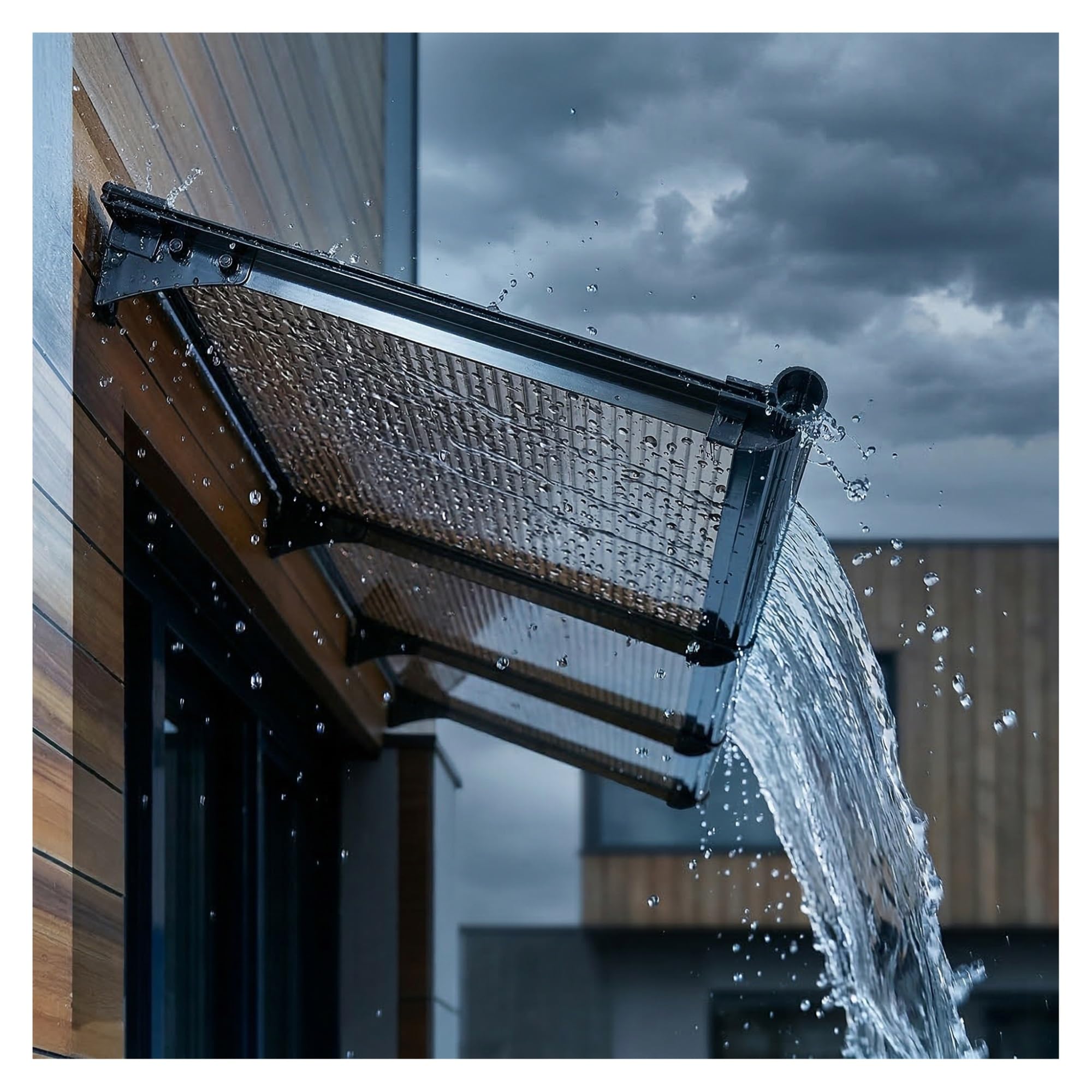 Auvent de porte d'entrée abri solaire de terrasse en polycarbonate incliné avec grande évacuation
