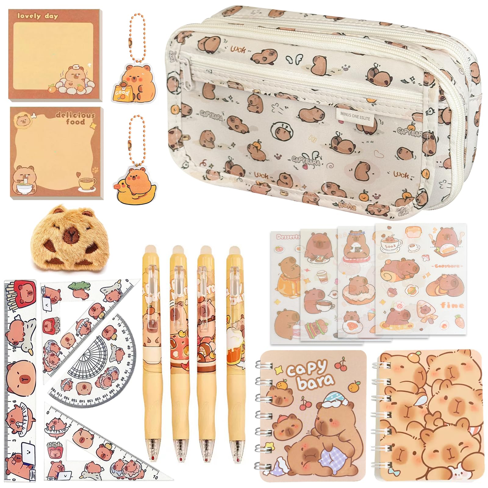 IETWATE Capybara Pencil Case with Stationary, 20 Piece Capybara Stationery Set Cute Pencil Case with Sticker, Pens, Cartoon Items Sticky Notes for Kids Students Back to School, Birthdays Gift