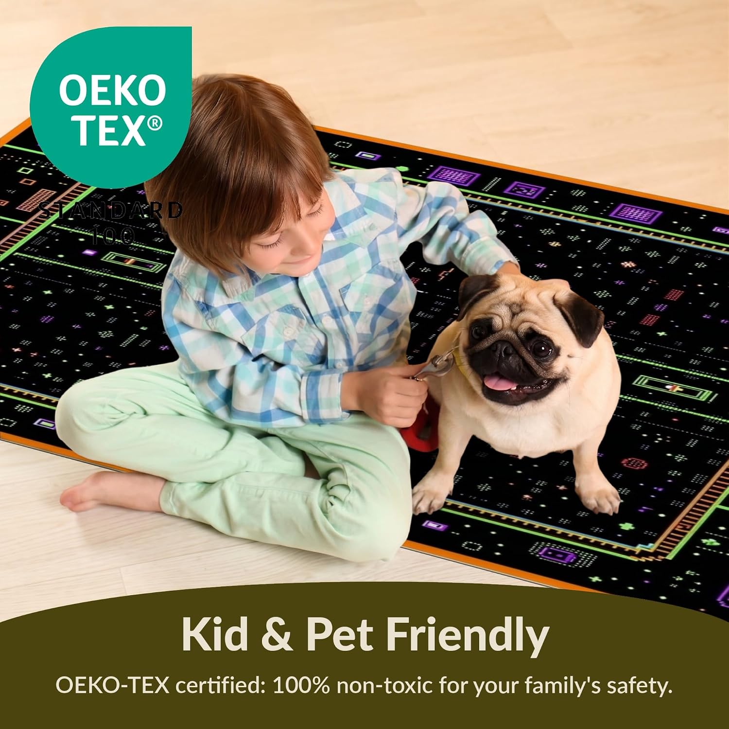 5'x7' Black Pixel Arcade Anime Gamer Ultra Soft Area Rug image 4