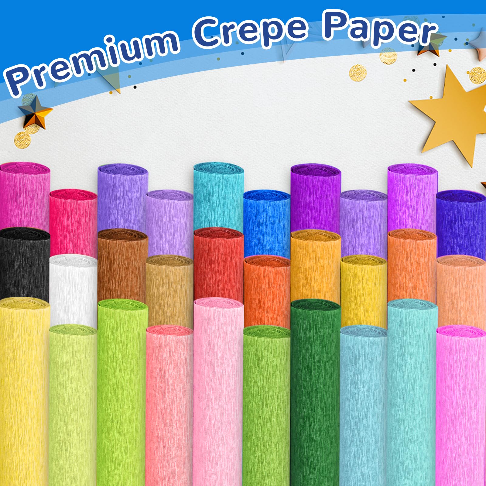 Lot de 30 rouleaux de papier crépon de 25,4 x 248,8 cm, 30 feuilles de papier crépon aux couleurs de l'arc-en-ciel pour loisirs créatifs, anniversaire, mariage, vacances, décorations de fête