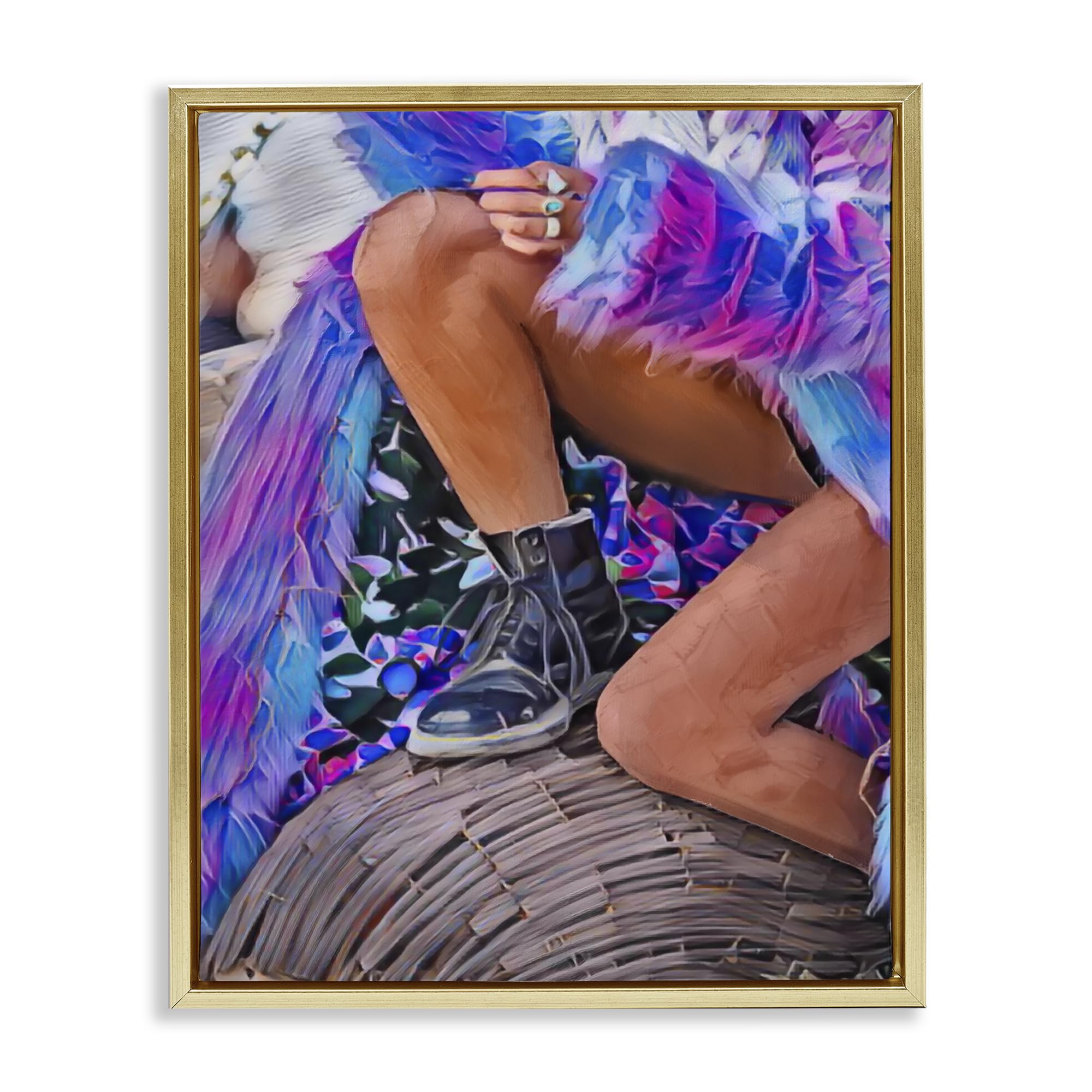 Stupell Industries Purple Fur & Boots Gold Framed Floater Canvas Wall Art, design by Jesse Keith, 31 x 25