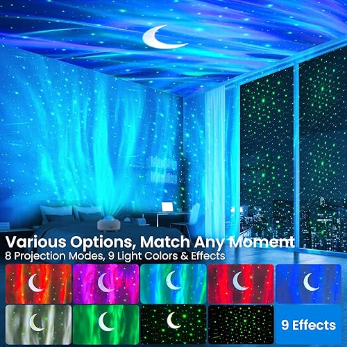 Miniatura 4 de Proyector de Galaxia con Altavoz Bluetooth, Luz Nocturna Proyector de Estrellas para Dormitorio, 8 Modos Proyector Aurora de Luces del Norte con