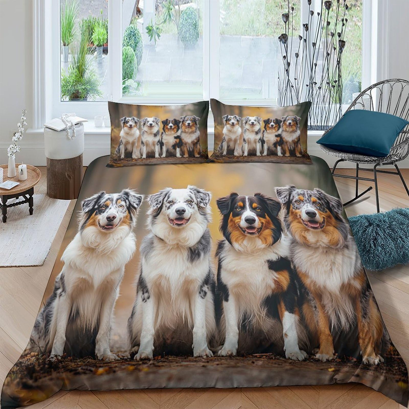 Ctjqhvkz Style-4 3D Printed Australian Shepherd Fitted Sheet Microfiber Soft Dog Family Bed Cover For Bedroom Guest Room Mattress Decor Single（135X200cm）