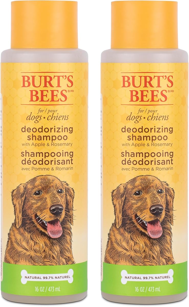 Burt's Bees for Pets Deodorizing Dog Shampoo, Apple & Rosemary, 16 Oz, 2-Pk | 95 percent natural origin, pH-balanced formula, free of sulfates, for smelly dogs, daily use