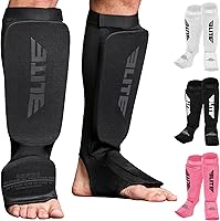EliteSports MMA Shin Guards for Muay Thai Kickboxing - Protective Instep Pads for Adults Kids Youth Sparring Training