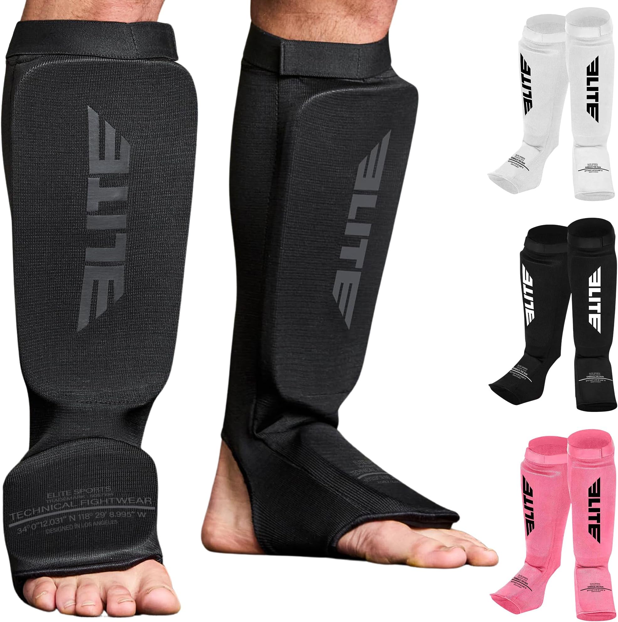 Muay Thai MMA Kickboxing shin Guards, Elite Sports Instep Guard Sparring Protective Leg shin Kick Pads for Adults, Kids, Youth