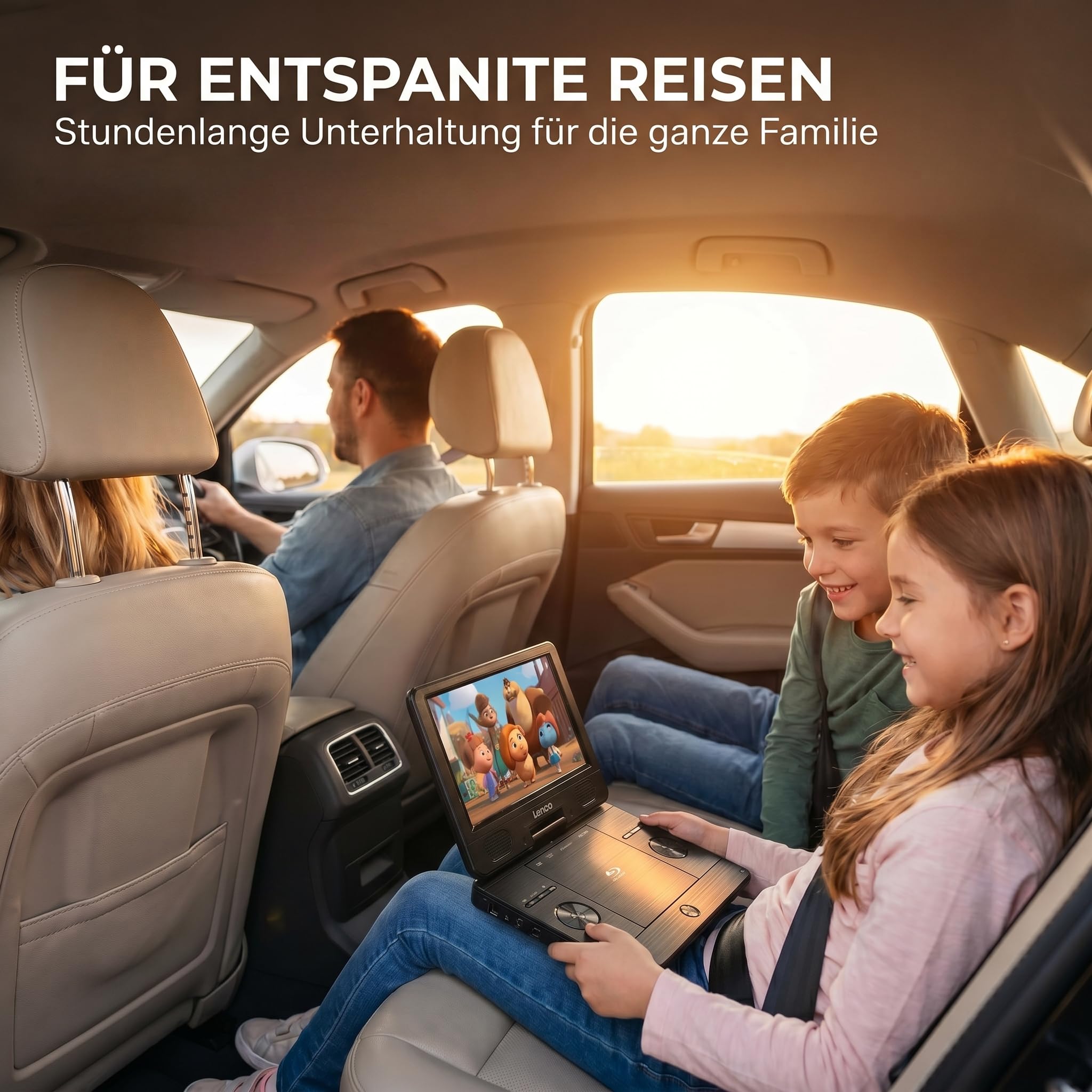 Lenco BRP-1150BK - DVD Player - Tragbarer DVD Player - DVD Player Auto | BRP-1150 - 11,5” drehbarer TFT Bildschirm - 1024 x 600 - Akku - KfZ-Adapter - USB Eingang - AV-Out