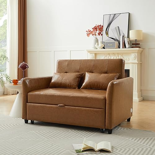 Miniatura 14 de Merax Sofá cama pequeño para sala de estar o dormitorio, incluye cama extraíble Negro con colchón,Marrón con colchón,Gris con colchón,PU Marrón
