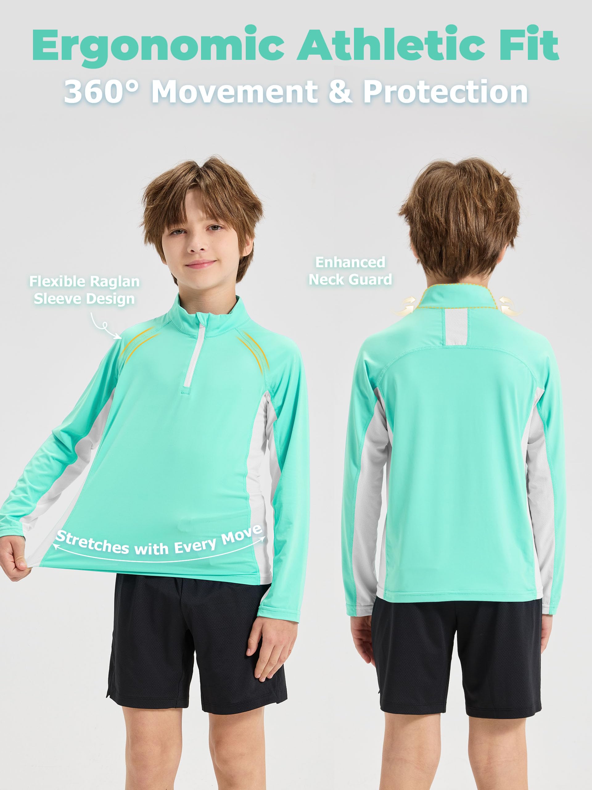 Rolanko Camiseta de Baño de Manga Larga con Protección UV para Niños, Cremallera de 1/4 Rashguard para Adolescentes