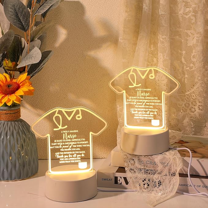 Soaoo Soaoo 10 Pcs Nurses Appreciation Gift Acrylic Night Light with Base LED Night Lamp with Engraved Sayings Thank You Gifts for Nurse Assistant Team CNA Week Table Decoration photo 2