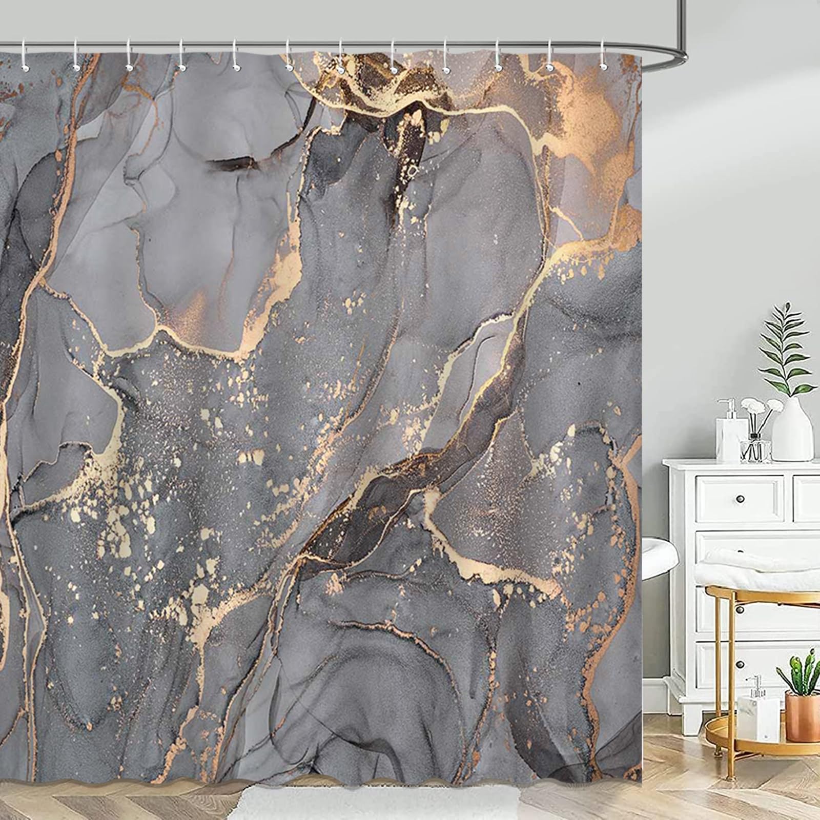 Avezano Grey Marble Shower Curtain Abstract Modern Luxury Marble Bathroom Shower Curtain Waterproof Bathroom Decor Bathtub Curtain with 12 Hooks 72 X 72 Inches (Grey)