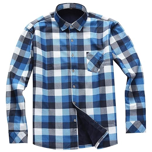 AOLIWEN Men’s Long Sleeve Shirts- Thermal Work Padded Warm Shirts Quilted Lined Flannel Heavyweight Plaid Fleece Shirt（C9058,M）