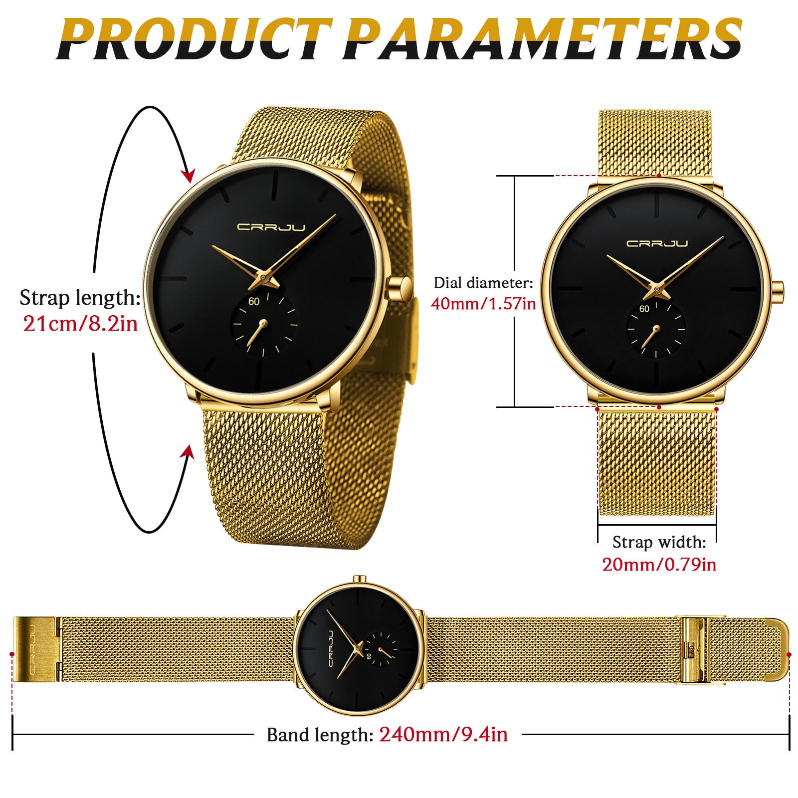 Orologio da polso da uomo, ultra sottile, minimalista, impermeabile, alla moda, unisex, con cinturino in maglia in acciaio inox dorato, nero, Moda