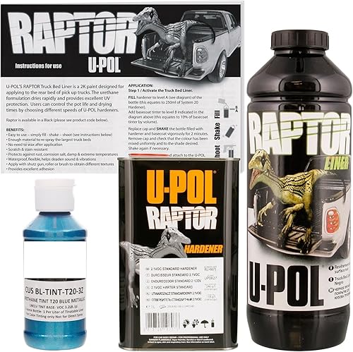 U-POL Raptor Blue Metallic Uretano - Revestimiento en aerosol para caja de camioneta y revestimiento texturizado, 1 litro