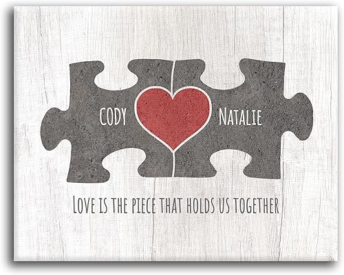 Vista 50 de Personal-Prints Rompecabezas de amor, regalo romántico personalizado en lienzo con tus nombres, personalizado para el día de San Valentín
