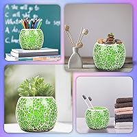 Vista 6 de Rancco Portavelas votivo de vidrio para candelitas, portavelas agrietado de mosaico romántico, lámpara de vela de aromaterapia, cuenco paisaje