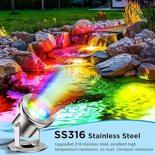 Miniatura 8 de LyLmLe Luces LED de estanque con control por APP, luz de fuente subacuática RGB de acero inoxidable SS316 de 6W con transformador de 12V, luces