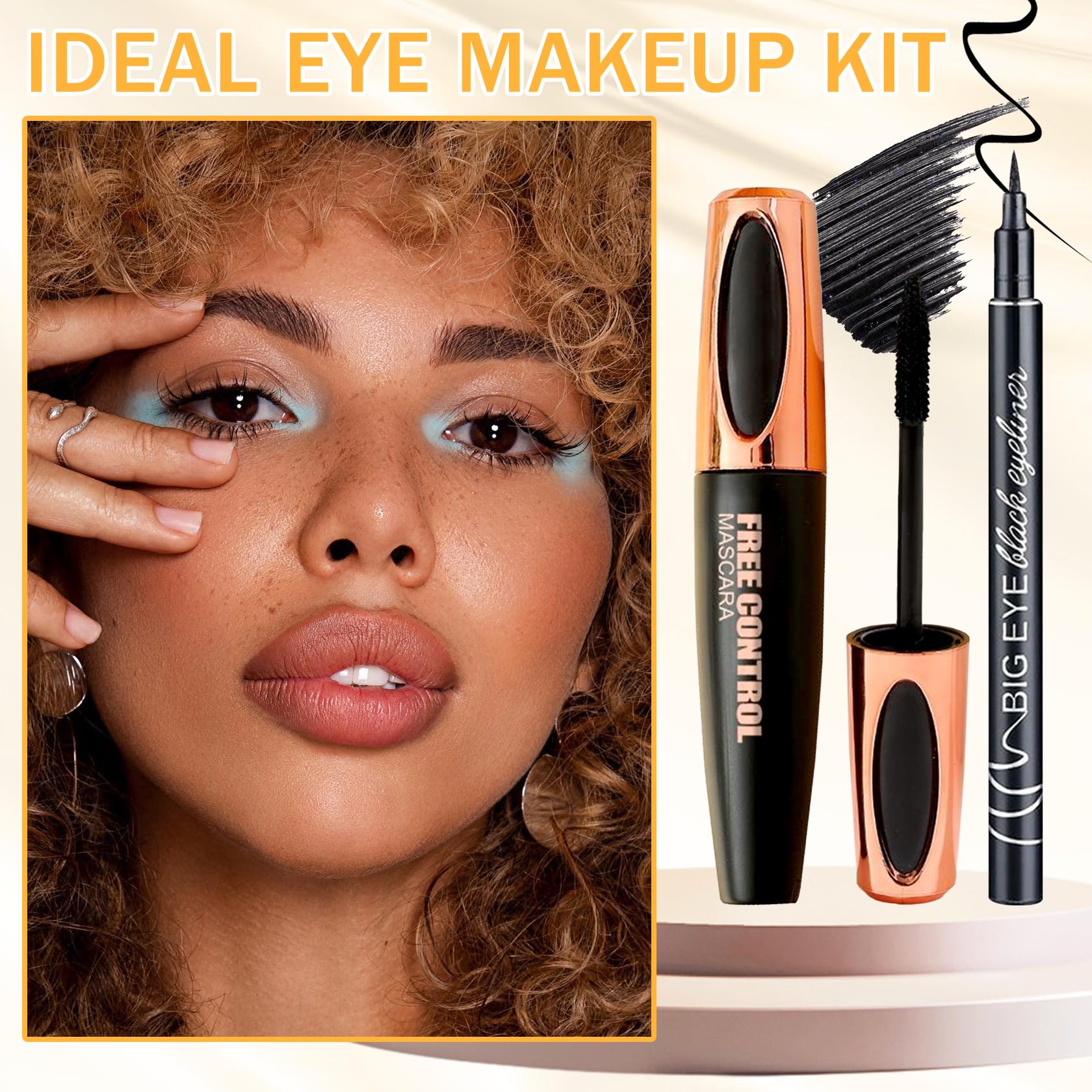 Juego de regalo de 6 piezas de rímel negro y delineador de ojos, impermeable, de larga duración, a prueba de manchas, volumen y longitud, fácil de usar, lápices delineadores de ojos líquidos altamente 7