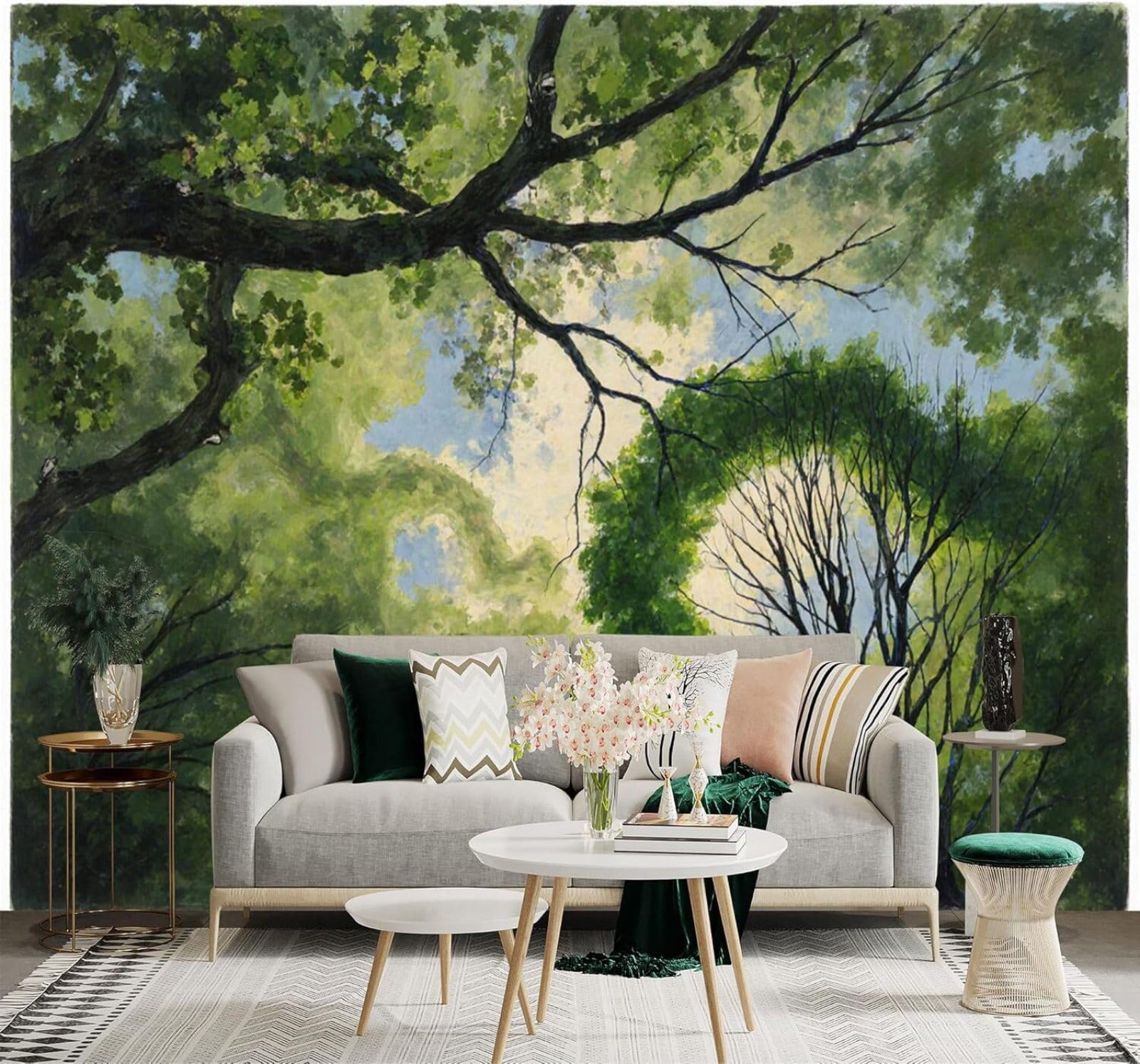 XLMING Fresh Green Forest Sunlight Branches 3D Wallpaper Premium Textured Silk Study Dining Living Room Bedroom Sofa TV Wall Easy Install-350cm×256cm