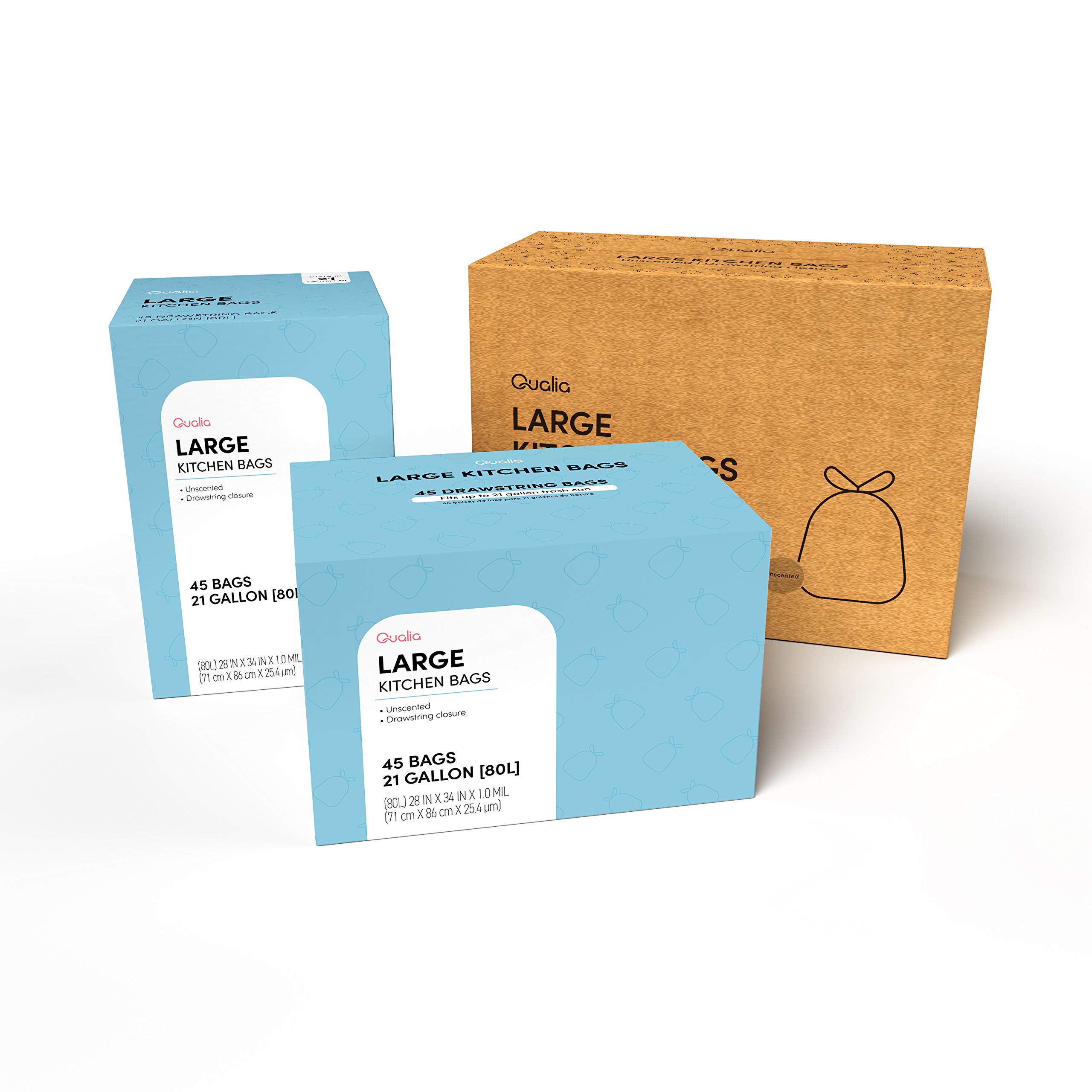 UNSCENTED 21 Gal / 80 Liter | Drawstring Closure Trash Bag | Heavy Duty By Qualia (UNSCENTED, 90 BAGS)