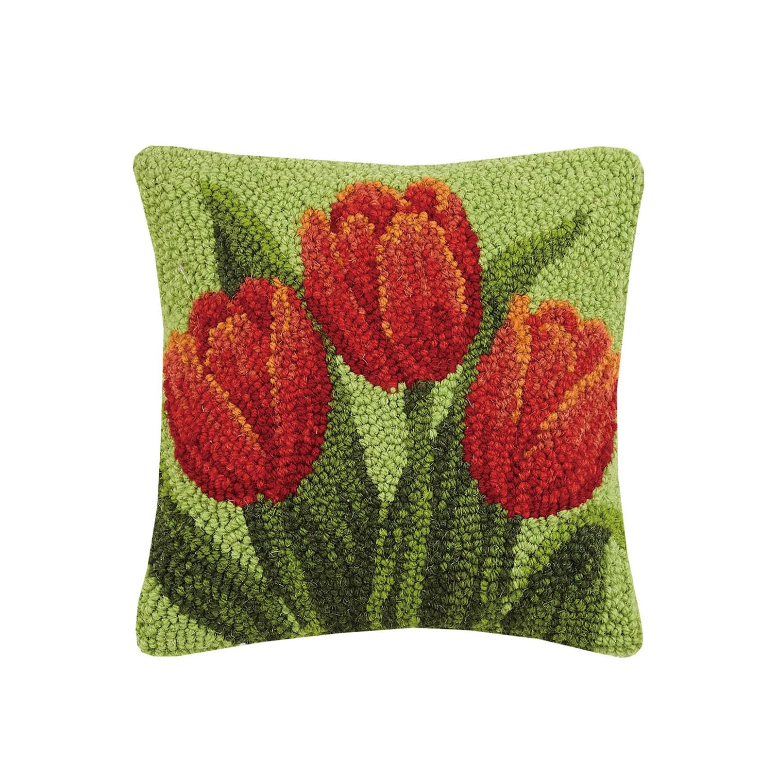 Peking Handicraft 30JES1591C10SQ Red Tulip Hook Pillow, 10-inch Square, Wool and Cotton