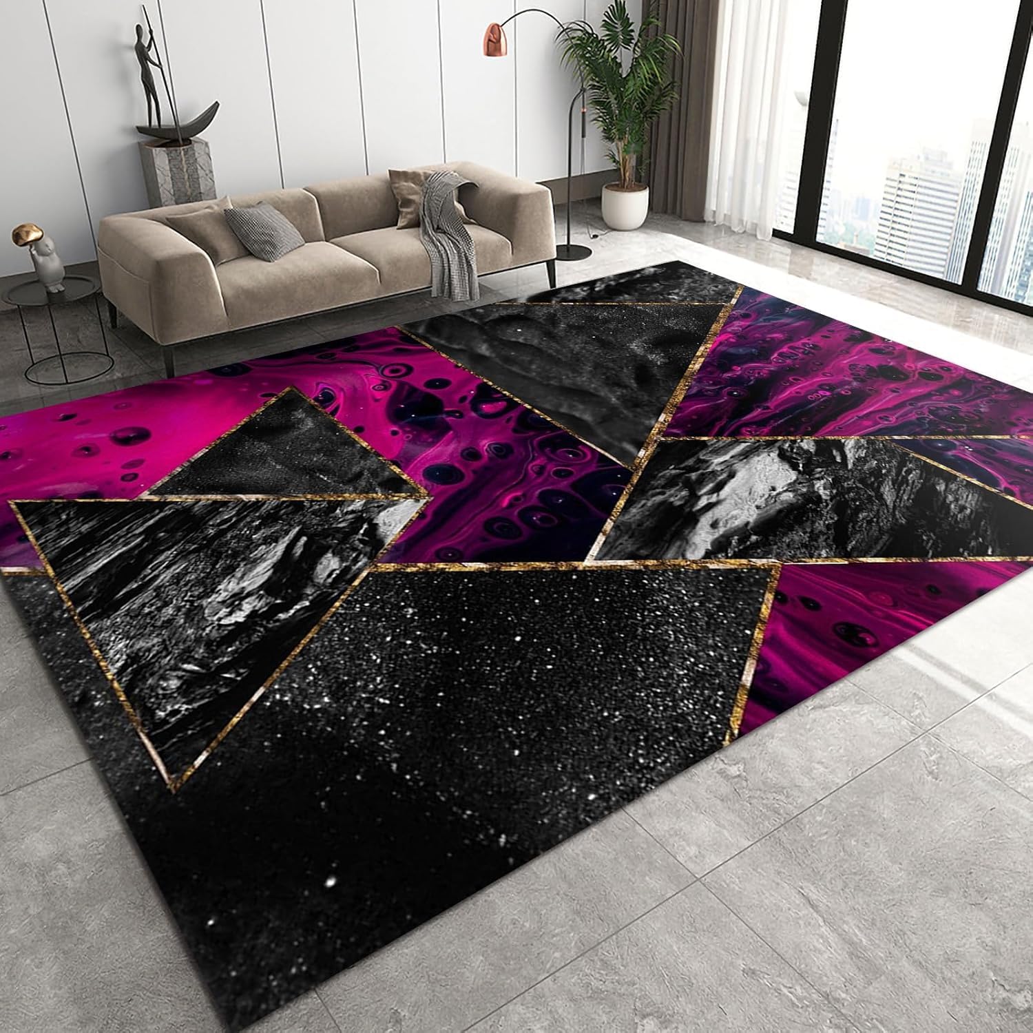 Tapis chambre d'enfant marbre abstrait 180x280 cm à poils ras antidérapant