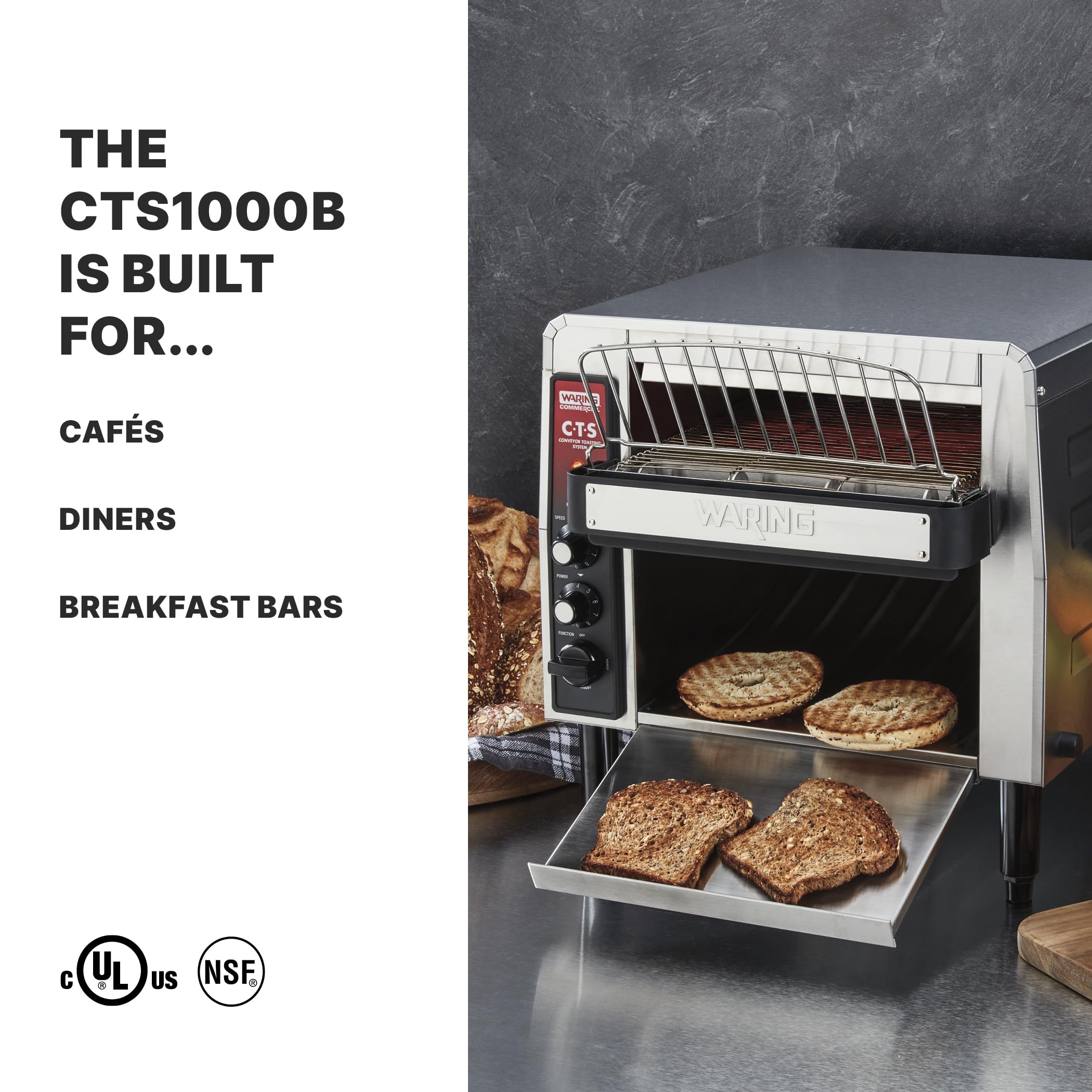 Tostadora transportadora comercial CTS1000B, 1000+ rebanadas por hora, 208V, 2700W, enchufe de 6-20 fases, plata 2