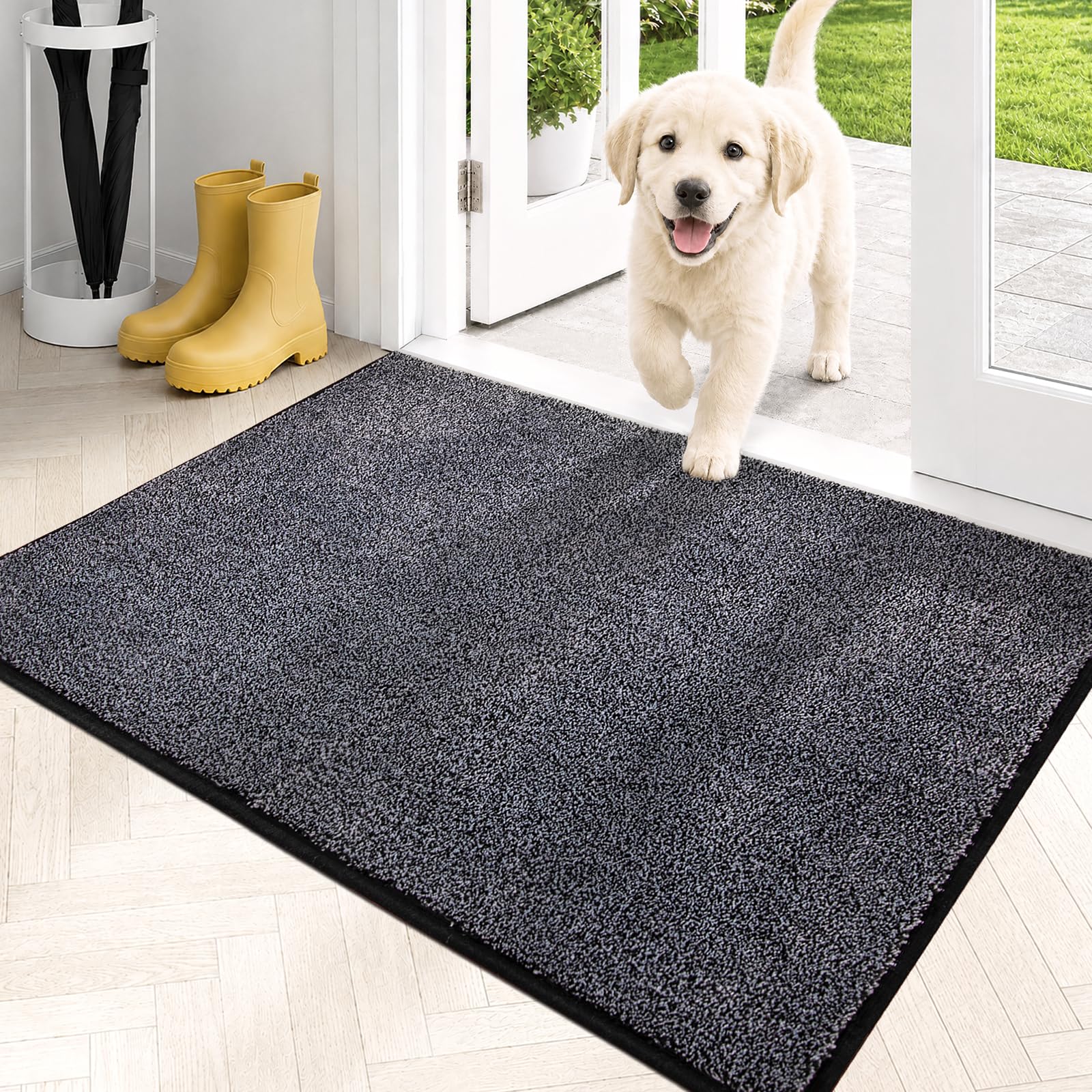PURRUGS Dirt Trapping Indoor Door Mat, 24" x 35.5", Bluish Grey-Black | Machine Washable, Non-Slip, Waterproof TPR Backing, Super Absorbent, Low Profile, Entryway Rug for Muddy Paws and Shoes-image-38