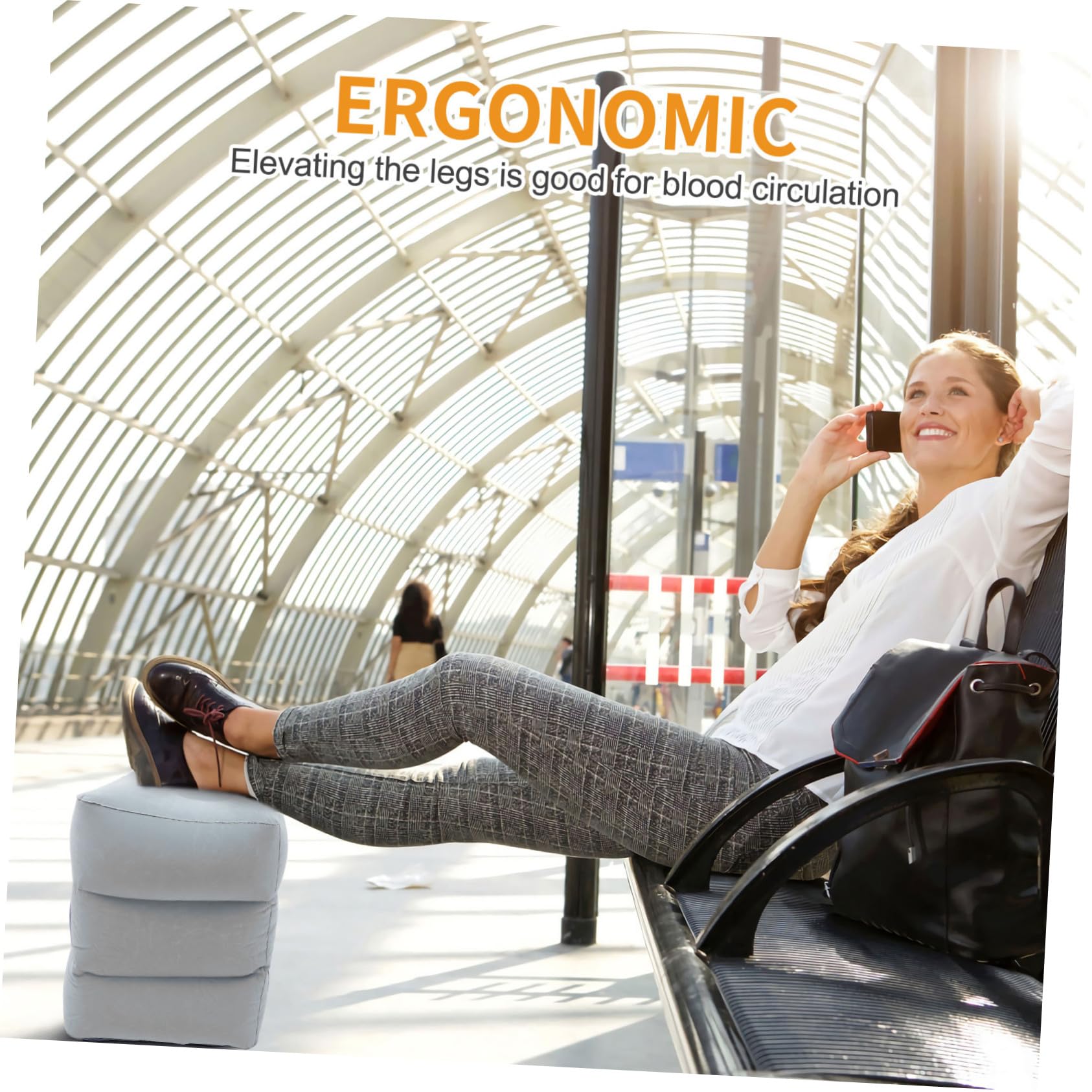 Poggiapiedi Gonfiabile da Viaggio per Aereo, Tre Strati | Pvc Floccato, Portatile e Facile da Trasportare, per Treno e Spostamenti, Supporto Elevazione Gambe