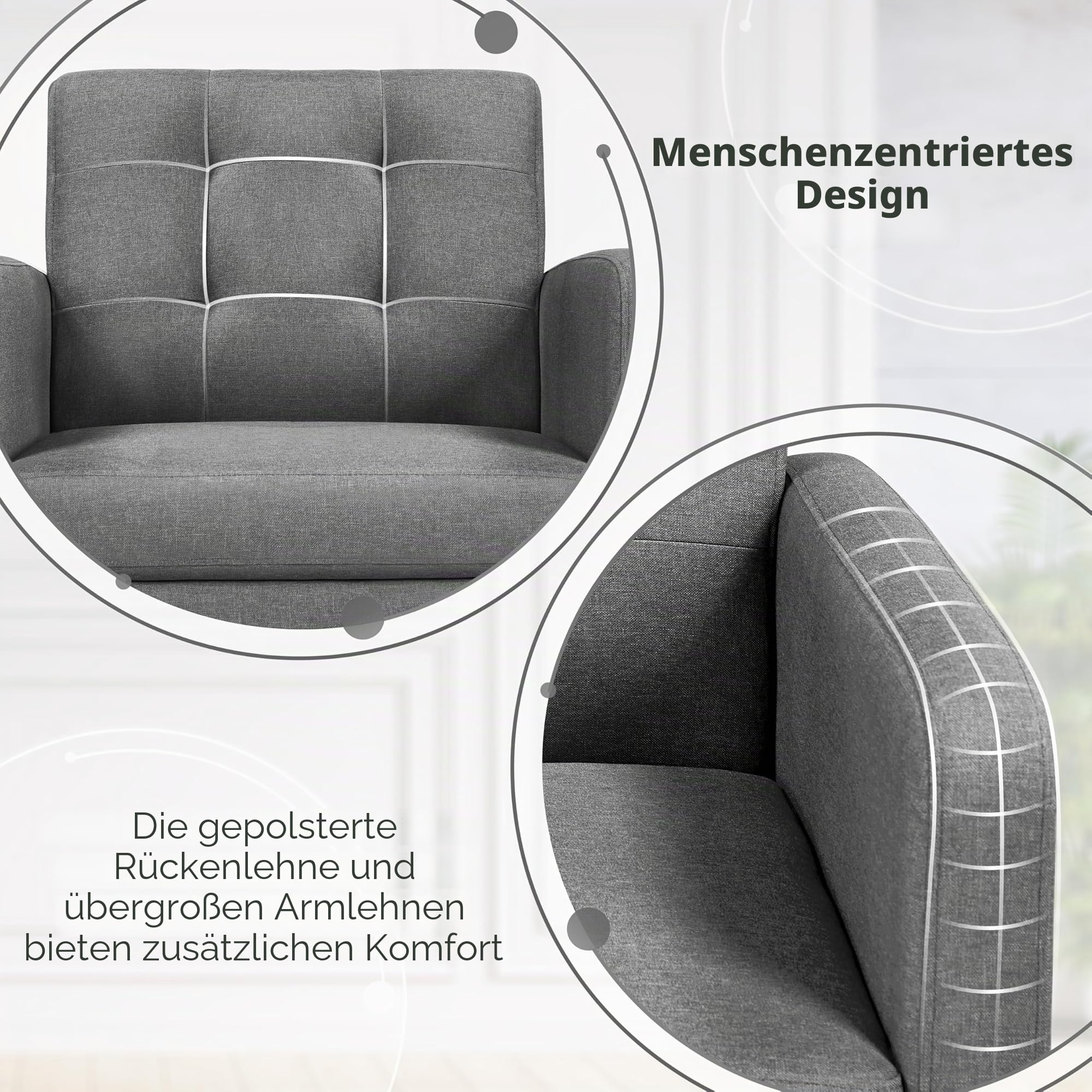 Yaheetech Relaxsessel mit Holzbeinen Ruhesessel Ohrensessel Polstersessel Einzelsofa Fernsehsessel bis 136 kg Belastbar fürs Wohnzimmer