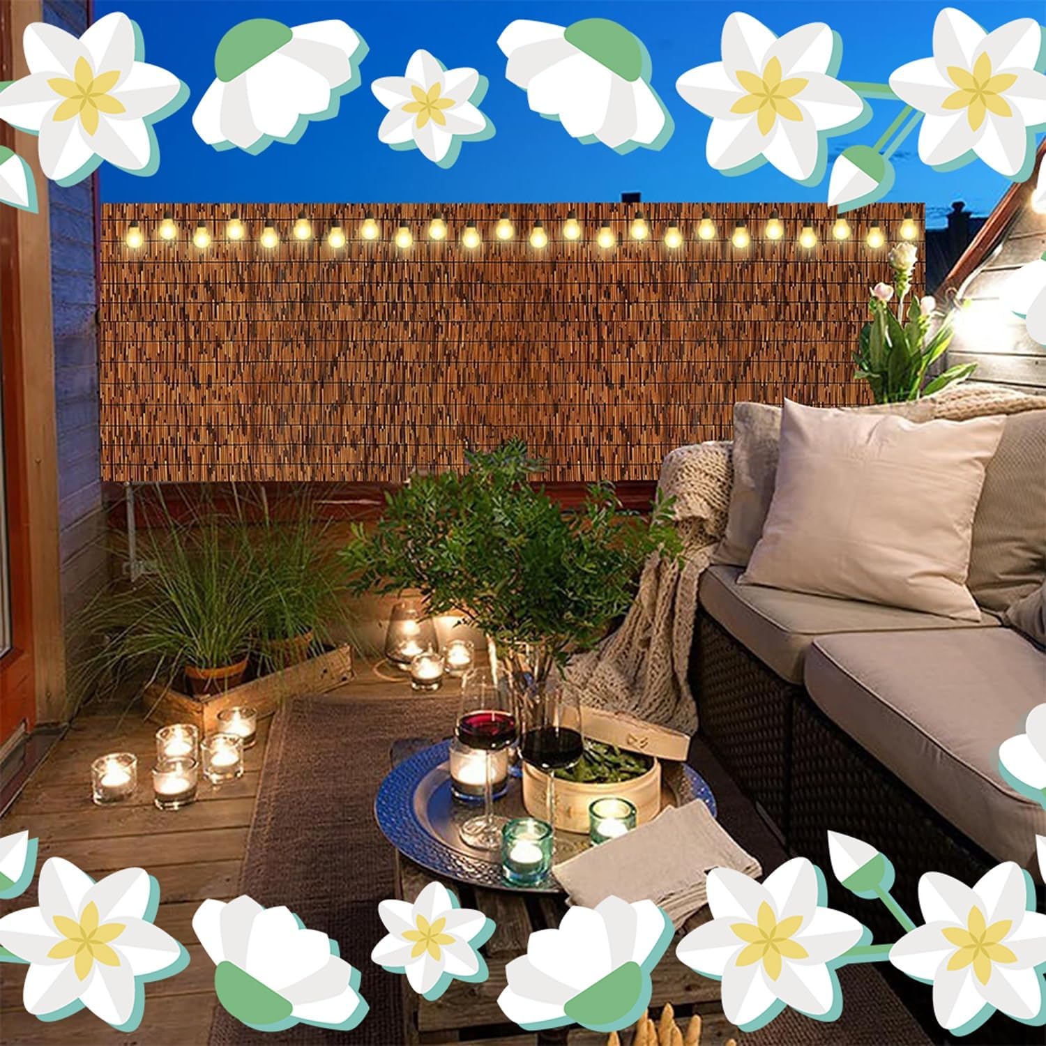 Natural Reed Fencing Rolls, 2FT-6FT x 16.4FT Reed Screen Curtain Balcony Fence Privacy Panels, Outdoor Backyard Patio