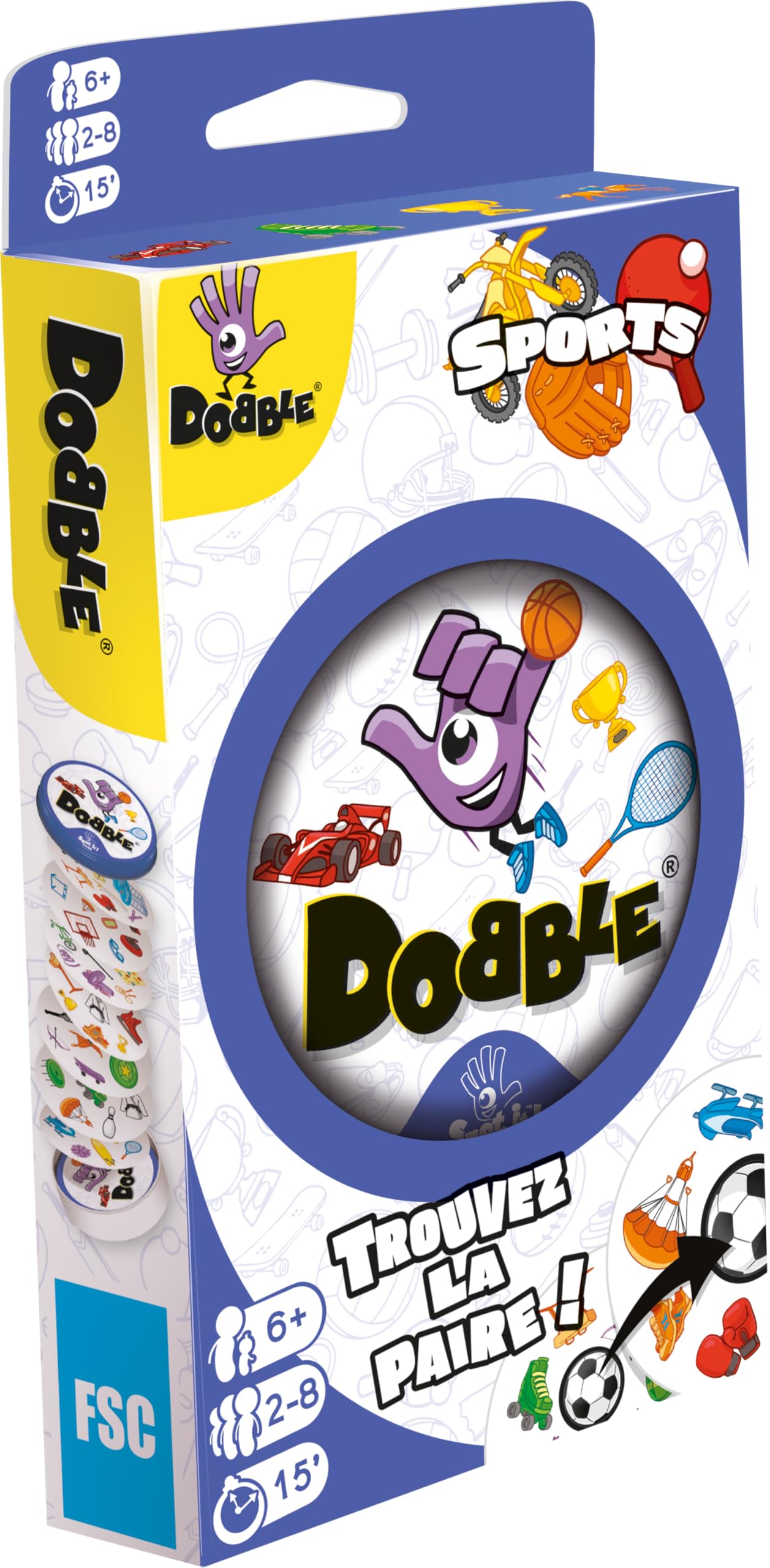 Asmodee - DOBBLE Sports – board game – quick observation game – family atmosphere – from 6 years old – 2 to 8 players – 15 minutes – French version