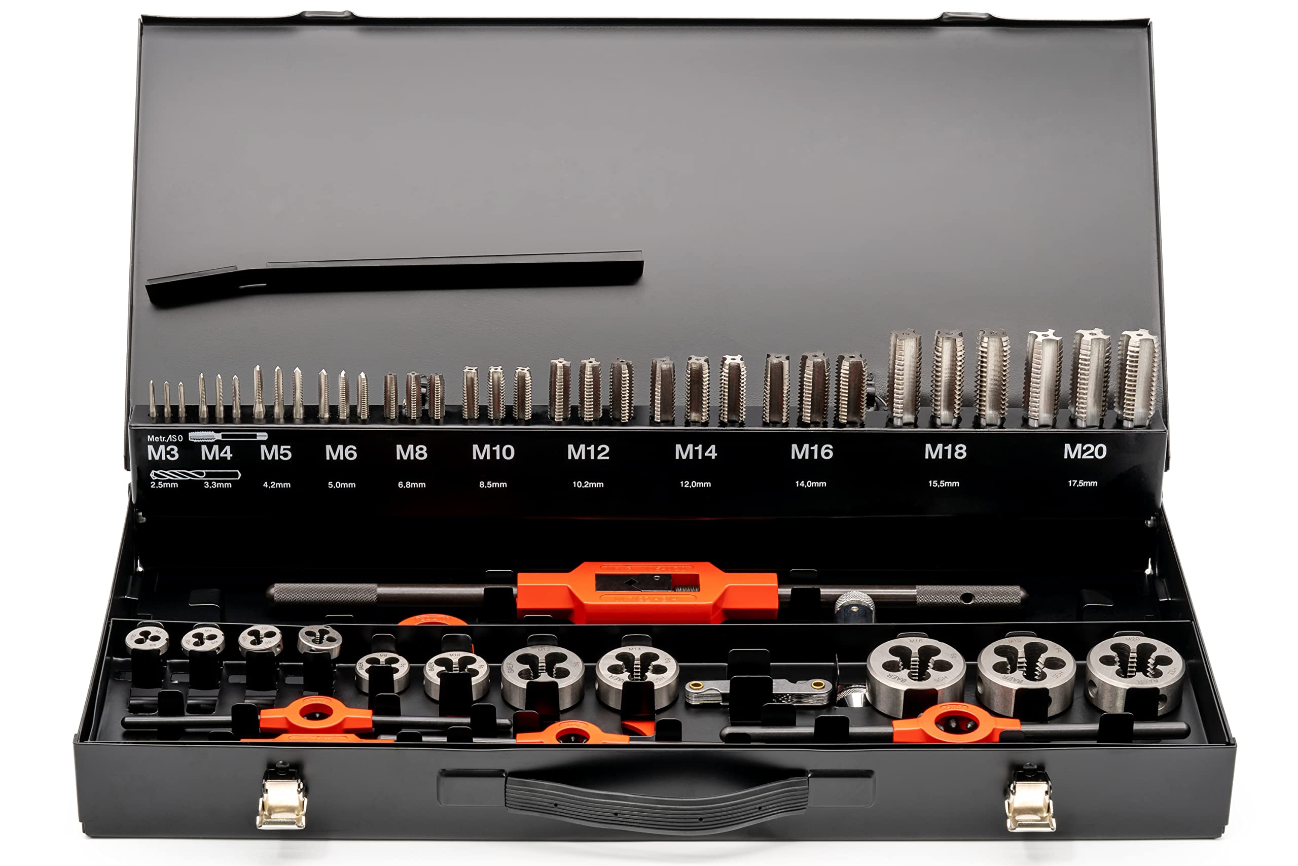BAER Gewindeschneider Set M3 - M20 HSS DIN352 - Handgewindebohrer - Schneideisen - Windeisen - Schneideisenhalter - Gewindeschneiderset - Gewindebohrersatz