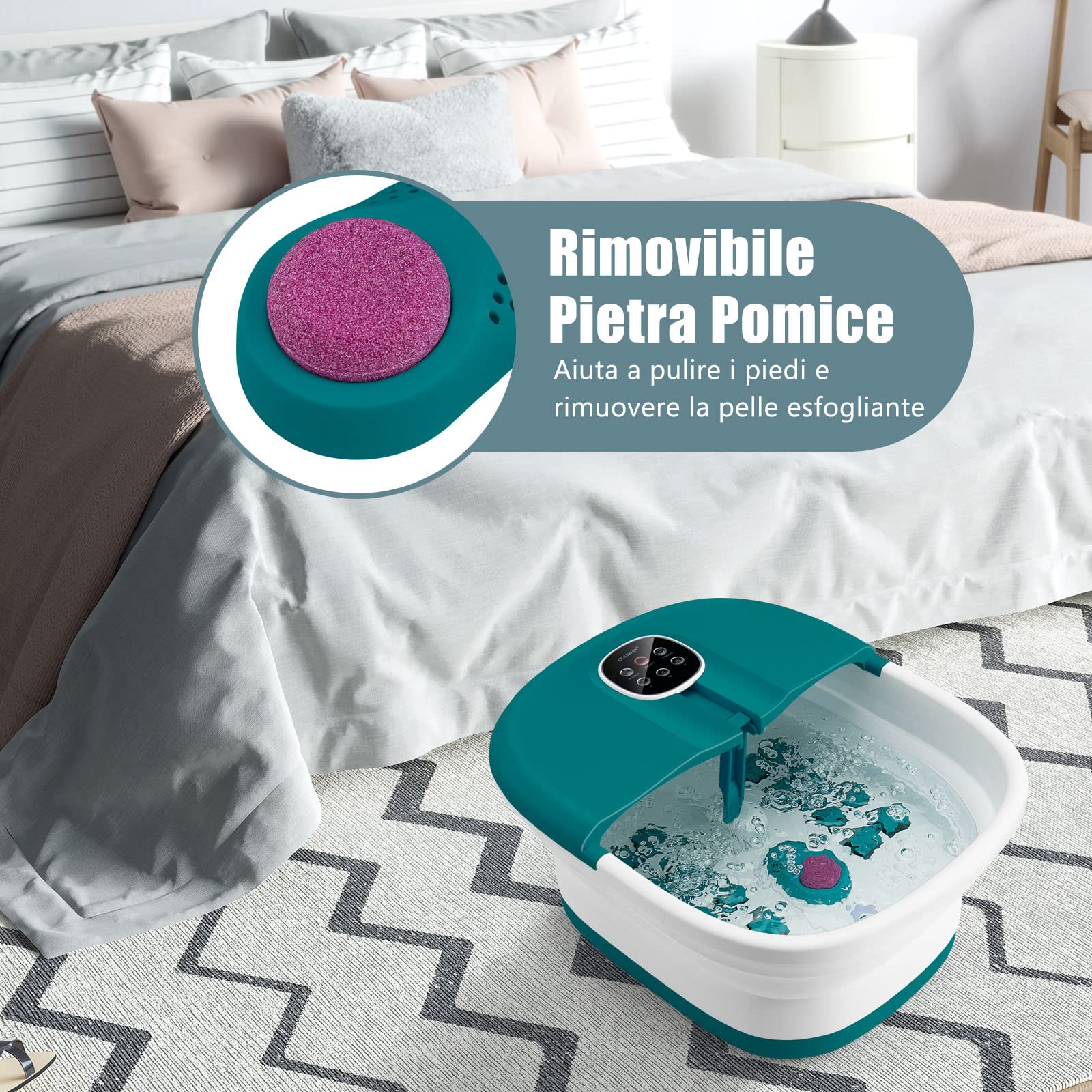 RELAX4LIFE Pediluvio Massaggiatore Piedi con Bolle di Vibrazione e Rulli, Idromassaggio Piedi con 3 Temperature Regolabili e Timer 20-60 Min, Perfetto per Sollievo dallo Stress (Verde scuro)