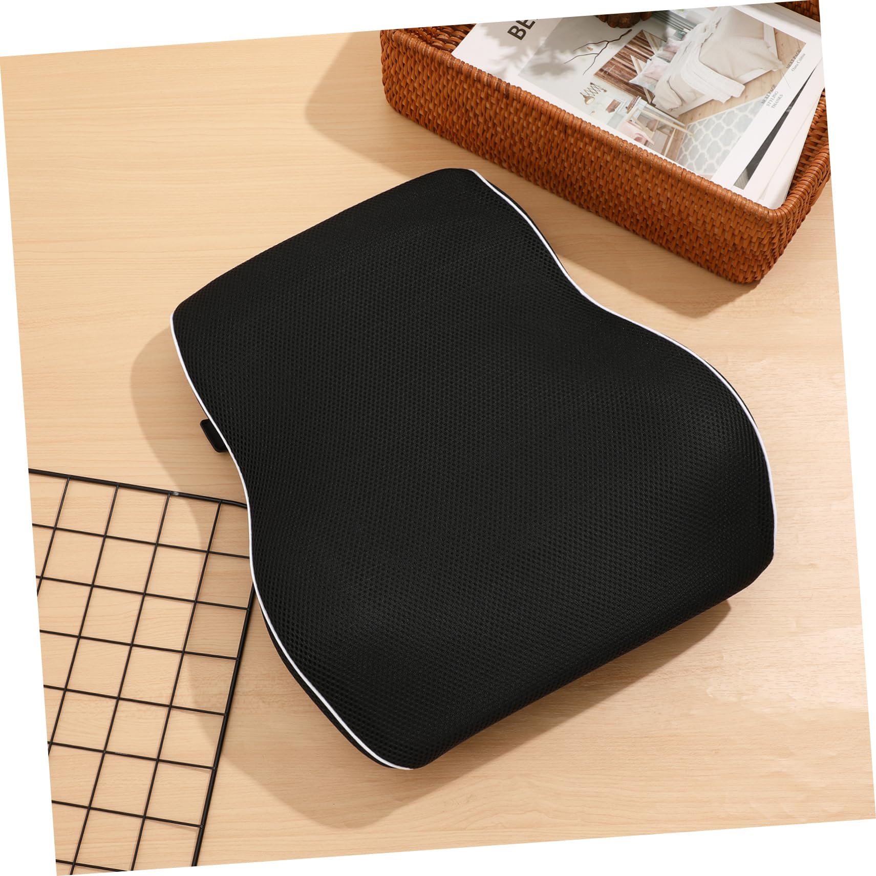 Cabilock Support Lombaire pour Voiture en Maille et Coton Mémoire Noir | Coussin de Soutien Lombaire pour Voiture, Design Simple, Entretien Facile, pour Sièges et Chaises de Bureau