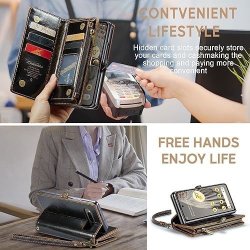 Miniatura 5 de ASAPDOS Google Pixel Fold Case Wallet 2023, correa de piel sintética retro con cierre magnético, bloqueo RFID tarjetero y soporte para hombres y