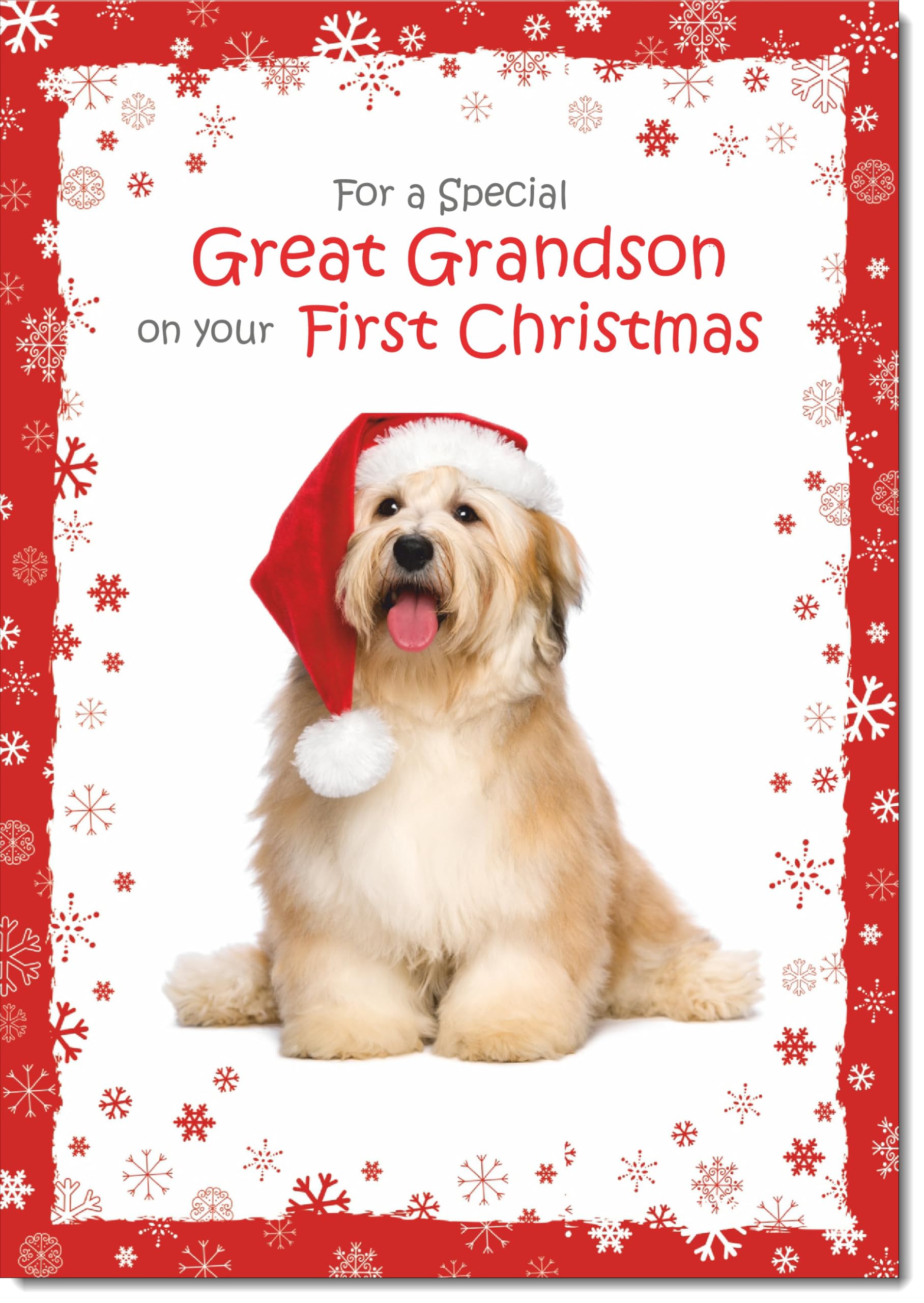doodlecards Great Grandsons 1st First Christmas Card Dog with Santa Hat Large A4 Size Christmas Card for Great Grandsons 1st with Plain Envelope โ image 1