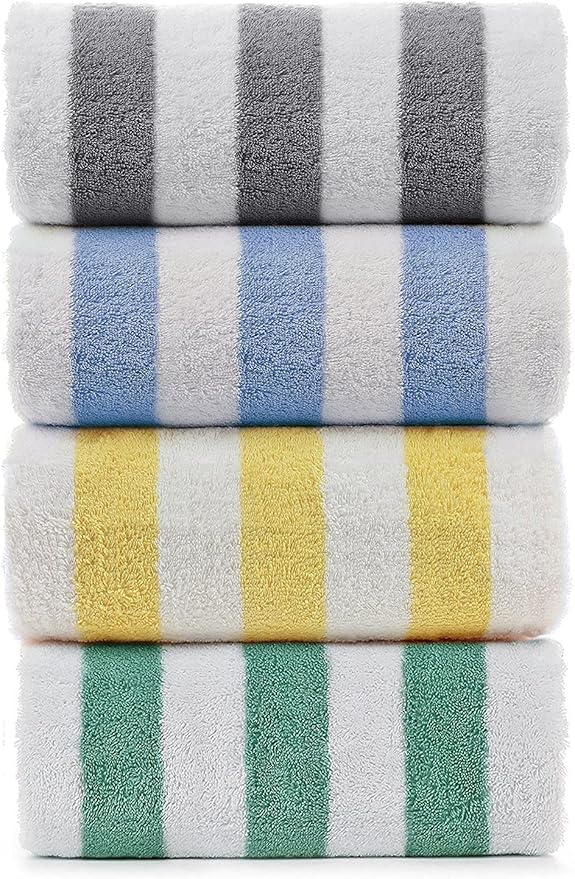 Large Turkish Beach Towel, Pool Towel with Cabana Stripe, Eco Friendly, 100% Turkish Cotton (30x60 inches) by Turkuoise Towel (Multicolor)