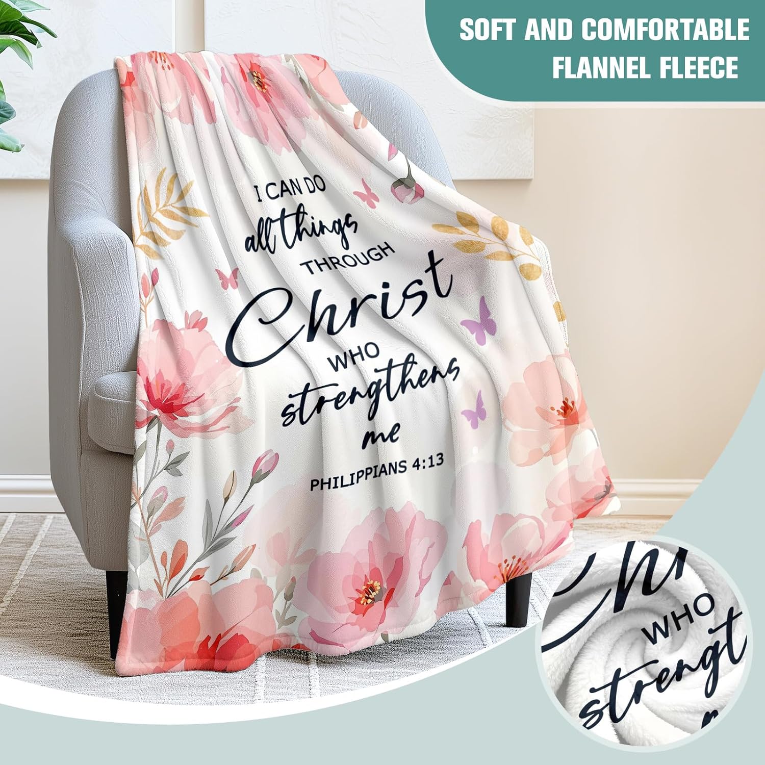 Jekeno Christian Gifts for Women Inspirational Religious Blanket Baptism Spiritual Gifts for Girls Women Catholic Prayer Throw Faith Based Comfort Devotional Use(60x80 Inch)