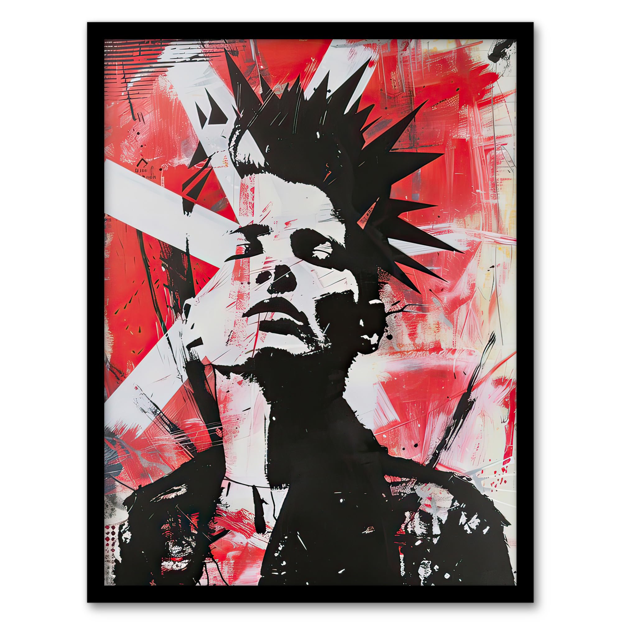 Artery8 Red White Punk Portrait Street Art Mohawk Bold Living Room Artwork Framed Wall Art Print 18X24 Inch