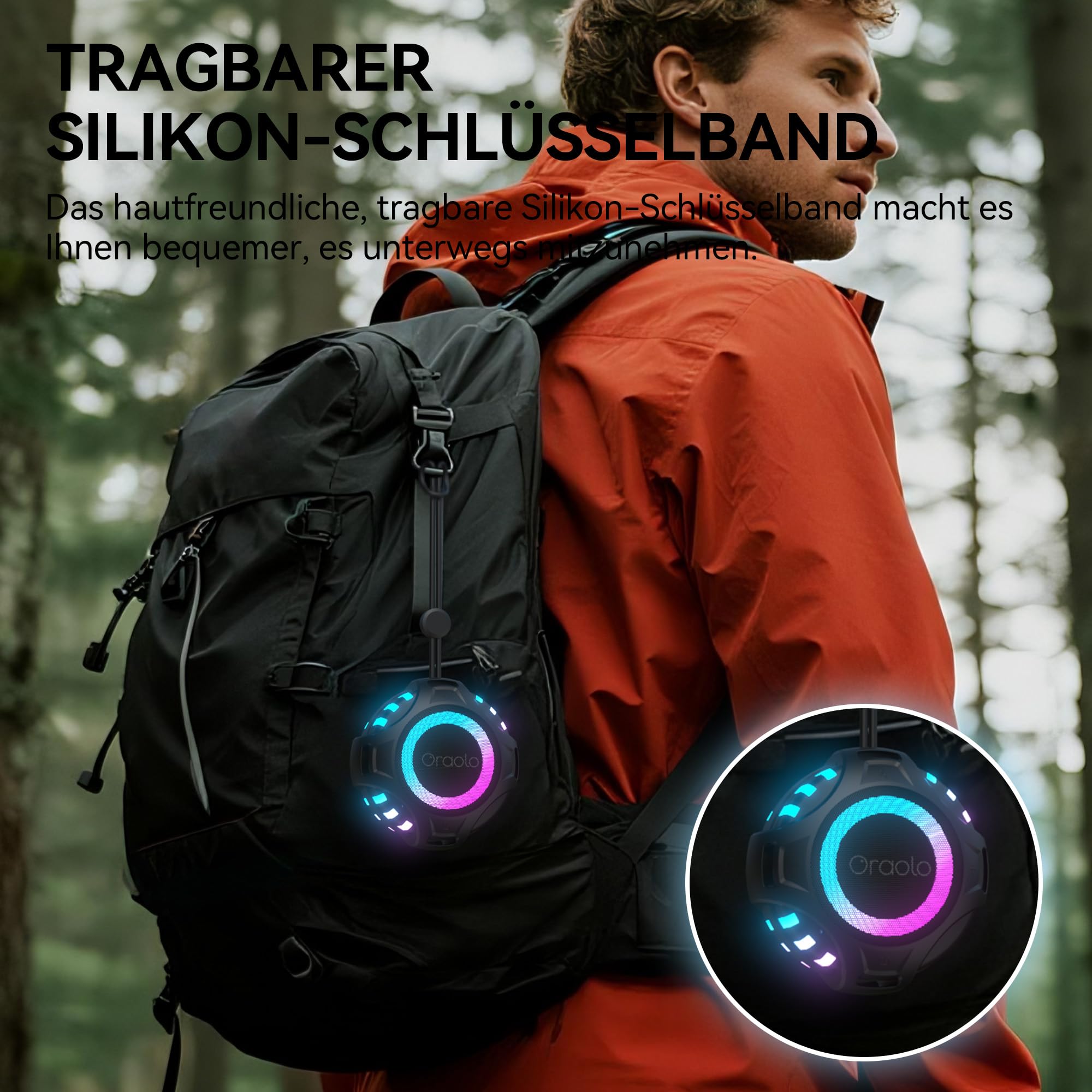 oraolo Cassa Bluetooth Doccia Altoparlante Portatile | IPX7 Impermeabile Bluetooth 6.0 con Luce LED 10H TF/USB Wireless Speaker per Viaggi Doccia Esterno