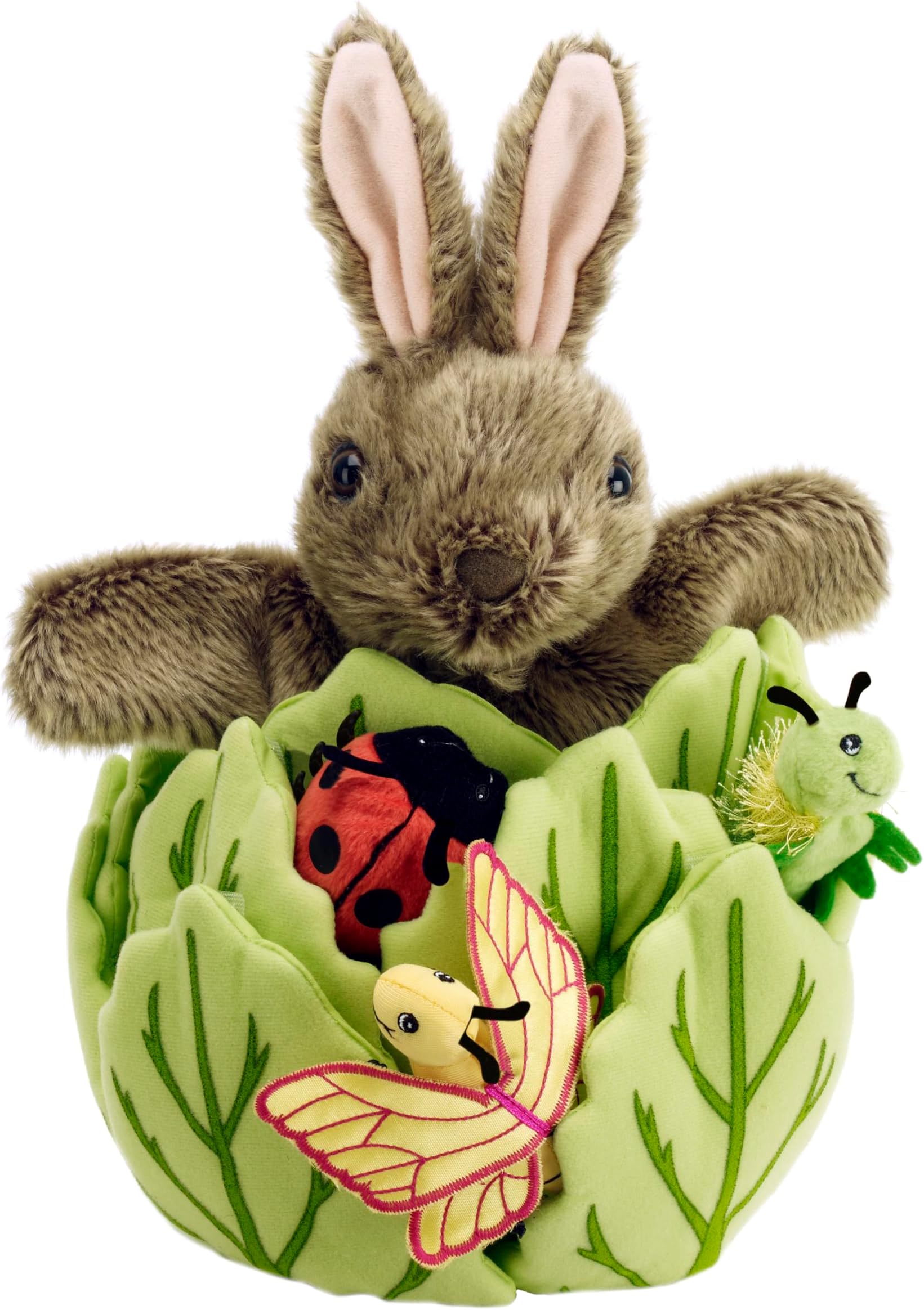Hide Away Puppets - Rabbit in A Lettuce with 3 Mini Beasts Hand Puppet, Assorted Colours, 33 centimeters