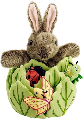 The Puppet Company Conejo escondido títeres en una lechuga (con 3 mini bestias)