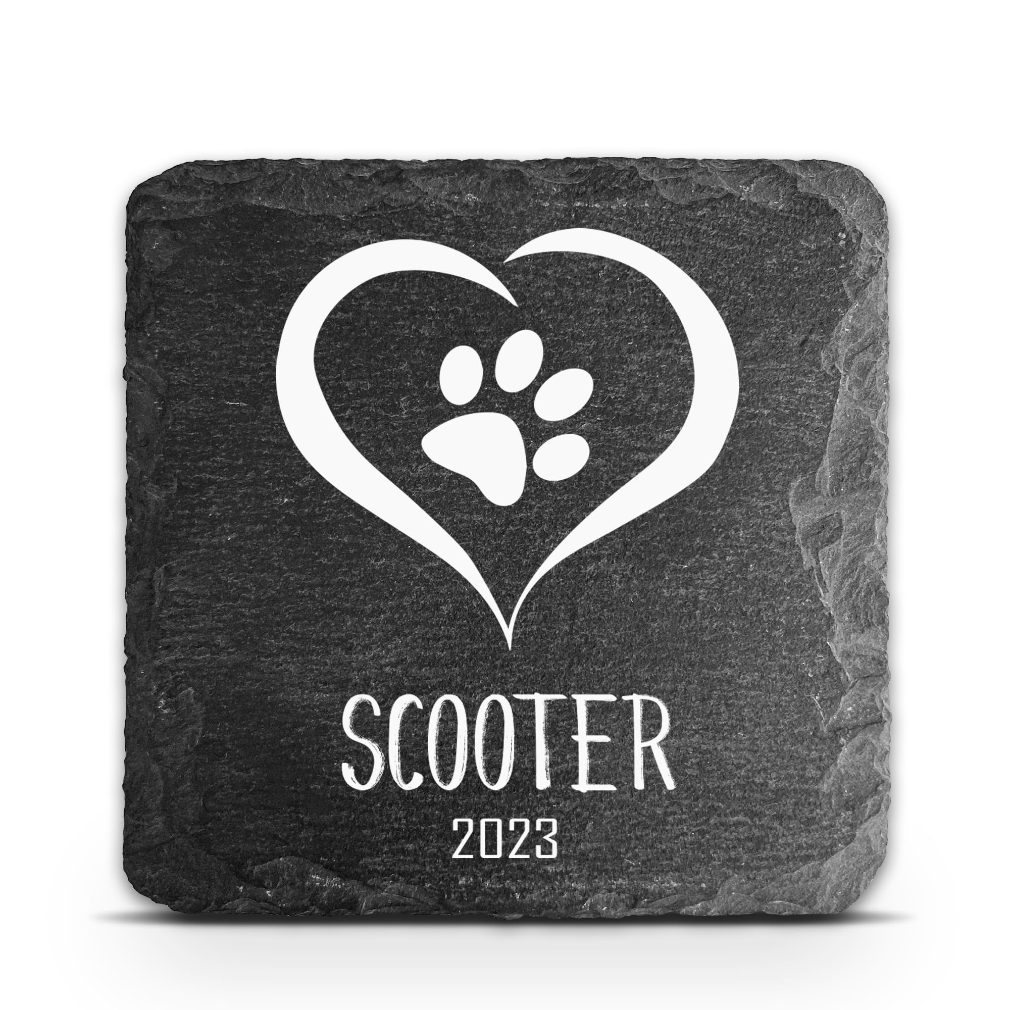 TULLUN Personalised Square Memorial Plaque For Pet Cat Dog Slate Stone Frame Paw Grave Marker - Size 5.9" x 5.9" or 150 x 150 mm - Heart — image 1