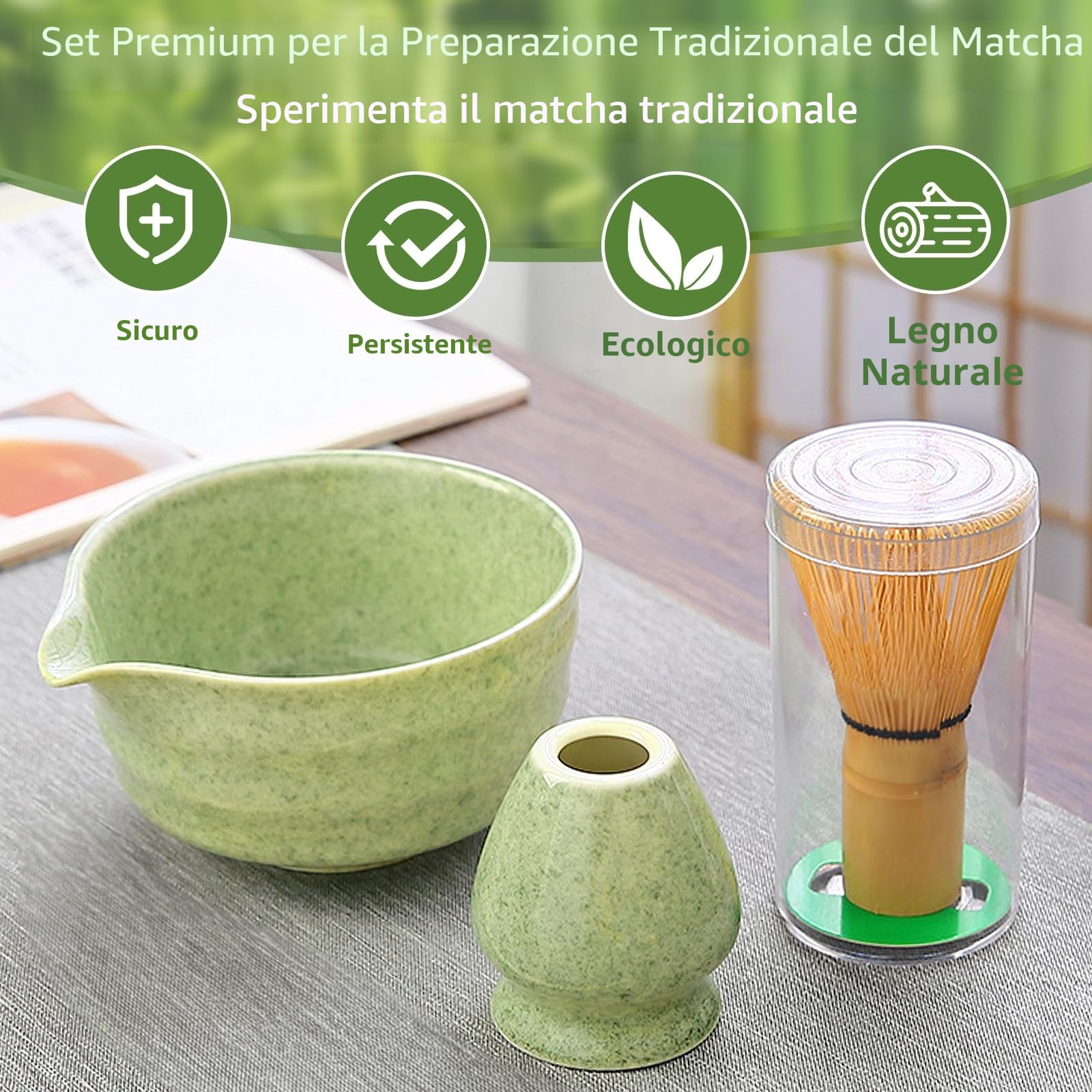 Set Di 8 Pezzi Matcha Kit, Japanese Tea Set, Matcha Whisk Set, Matcha Bowl Con Beccuccio, Portafrusta, Con Matcha Cucchiaino (Chashaku), Kit Matcha per Regalo Del Compleanno E Natale