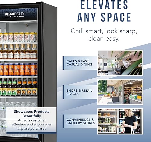 Vista 41 de PEAKCOLD+ 2-Door Upright Display Refrigerator - 25.7 Cubic Ft Energy Efficient Black Merchandiser Refrigerator With Glass Doors, White Interior &