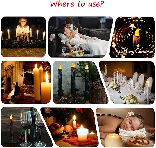 Miniatura 5 de CVHOMEDECO. Velas de cera real sumergidas a mano, funciona con pilas, temporizador, velas cónicas sin llama primitivas del país, 4-34 pulgadas,