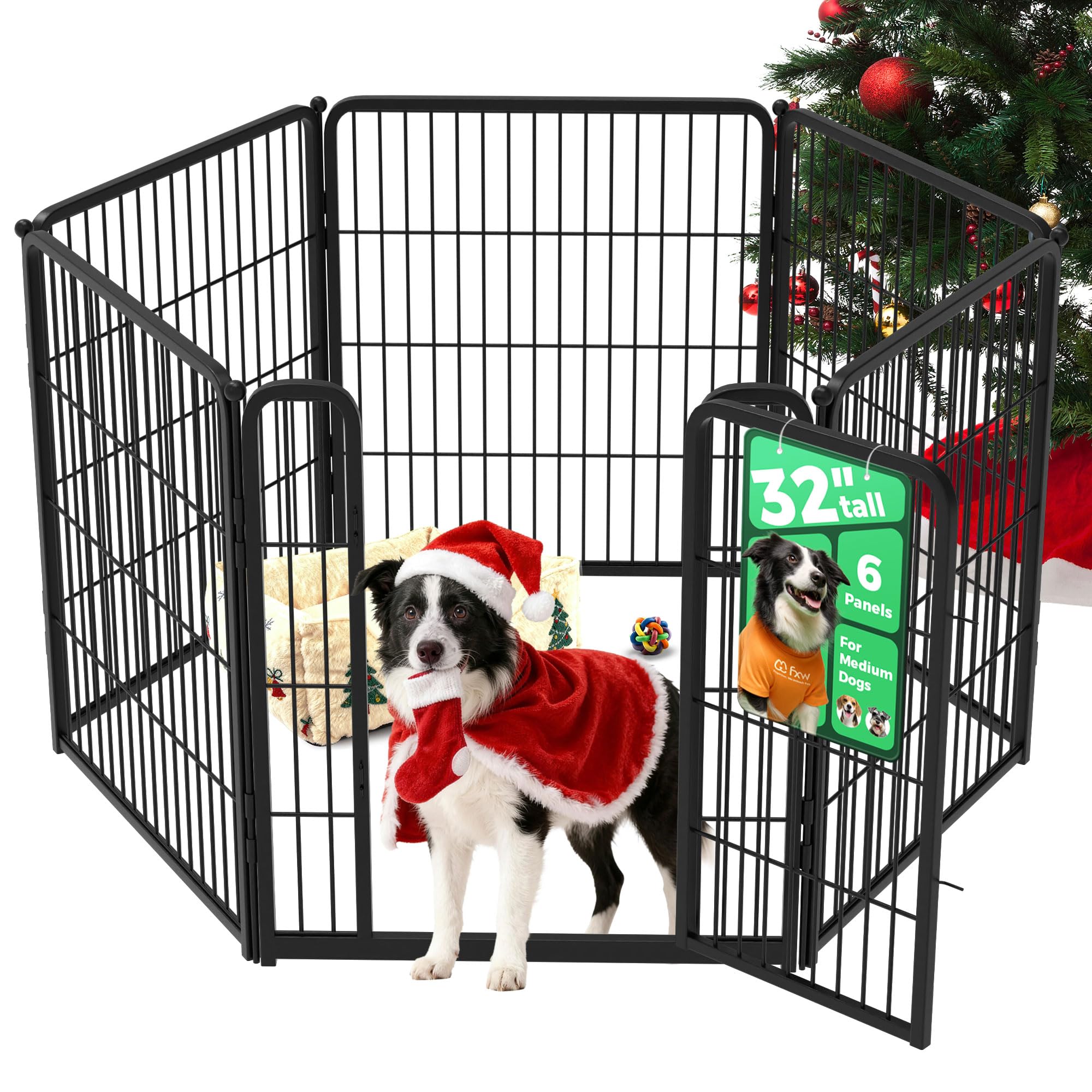 Homeplus Unleashed Indoor Dog Playpen - Stress-Free and Safe Play, Heavy Duty 32 Inch 6 Panels Dog Pen for Small and Medium Dogs, Black│Patented