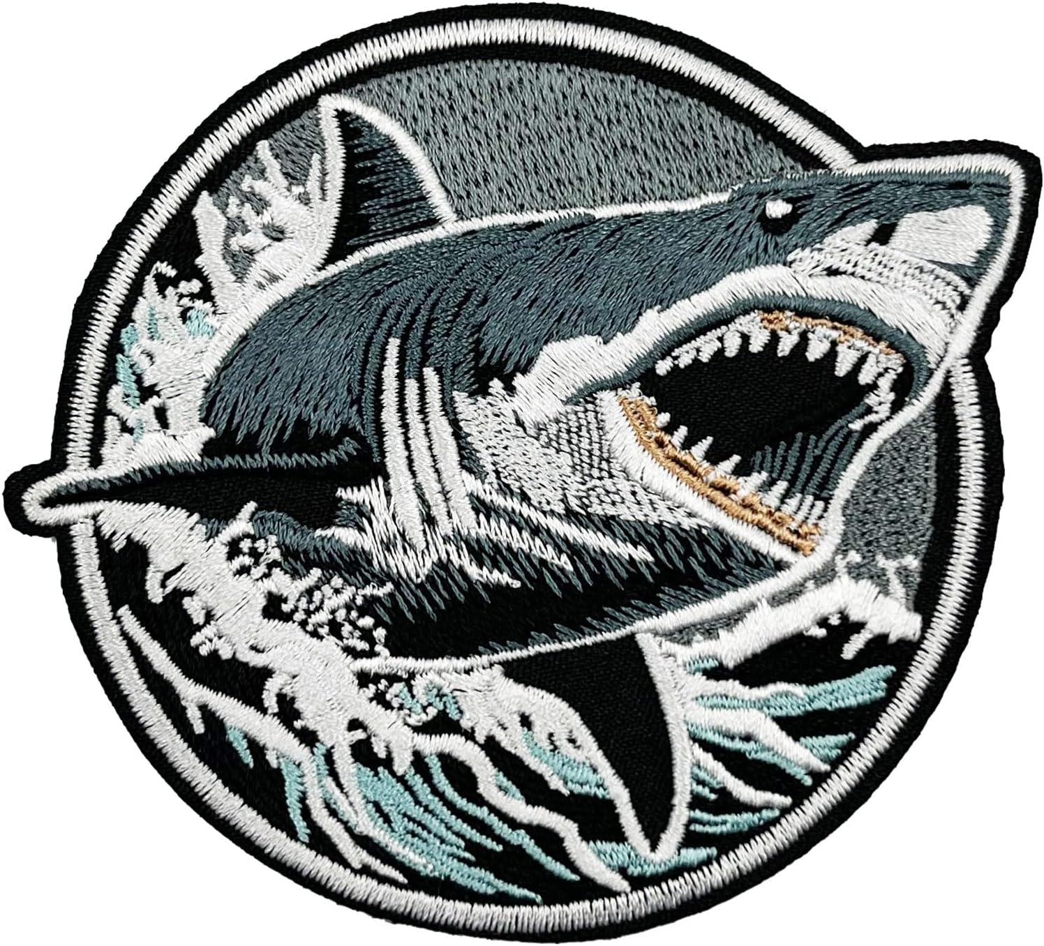 4" Great White Shark Embroidered Hook and Loop Patch